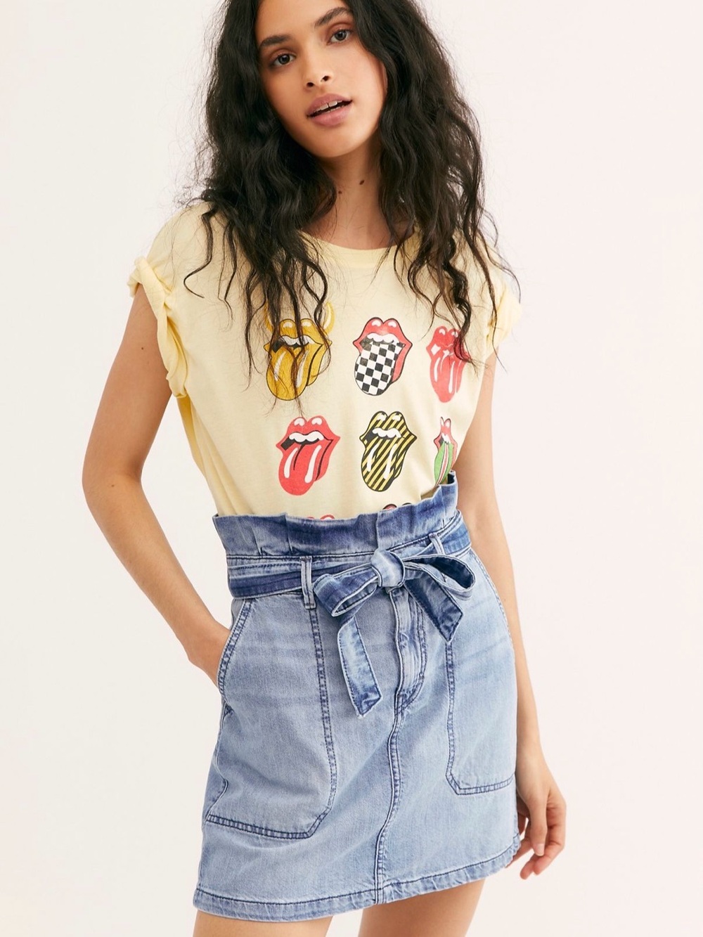 Free people Splendor in the Grass tie denim skirt